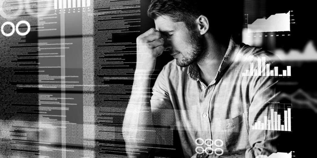 man overwhelmed with the microsoft sharepoint options